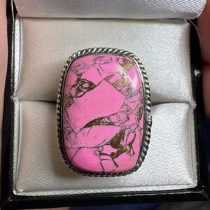 SOLD Ring 925 Sterling Silver Pink & Copper Turquoise Bold Statement